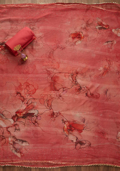 Onion Pink Zariwork Semi Crepe Unstitched Salwar Suit-Koskii