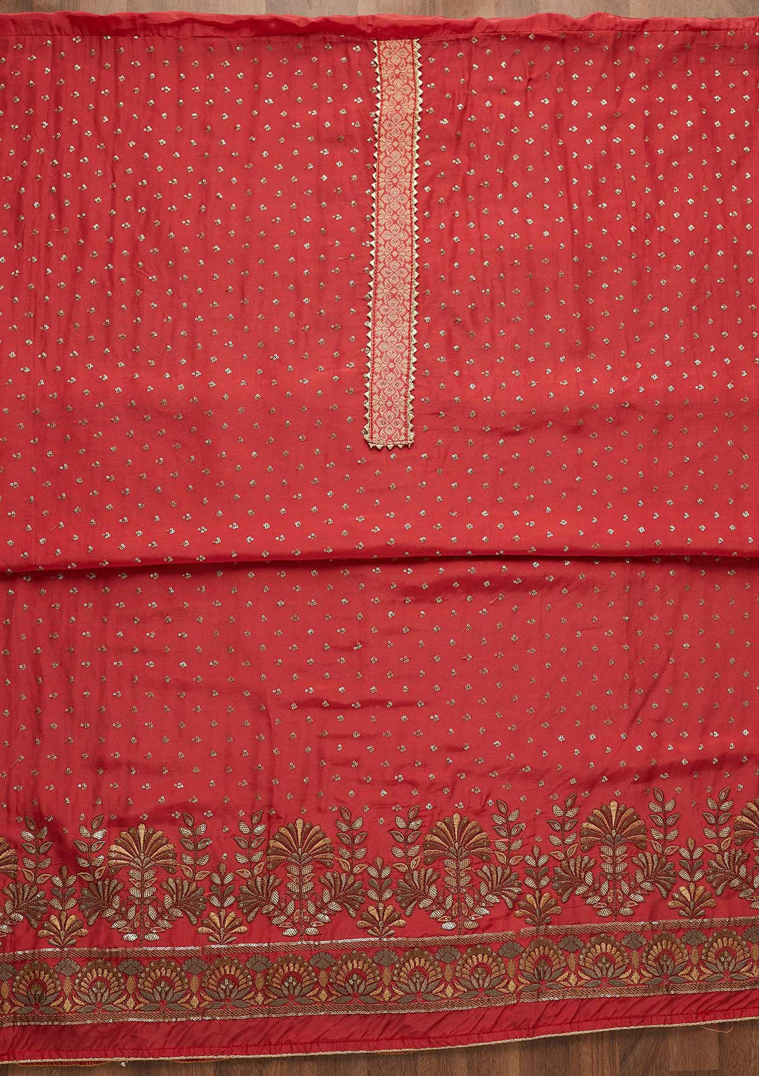 Onion Pink Zariwork Semi Crepe Unstitched Salwar Suit-Koskii