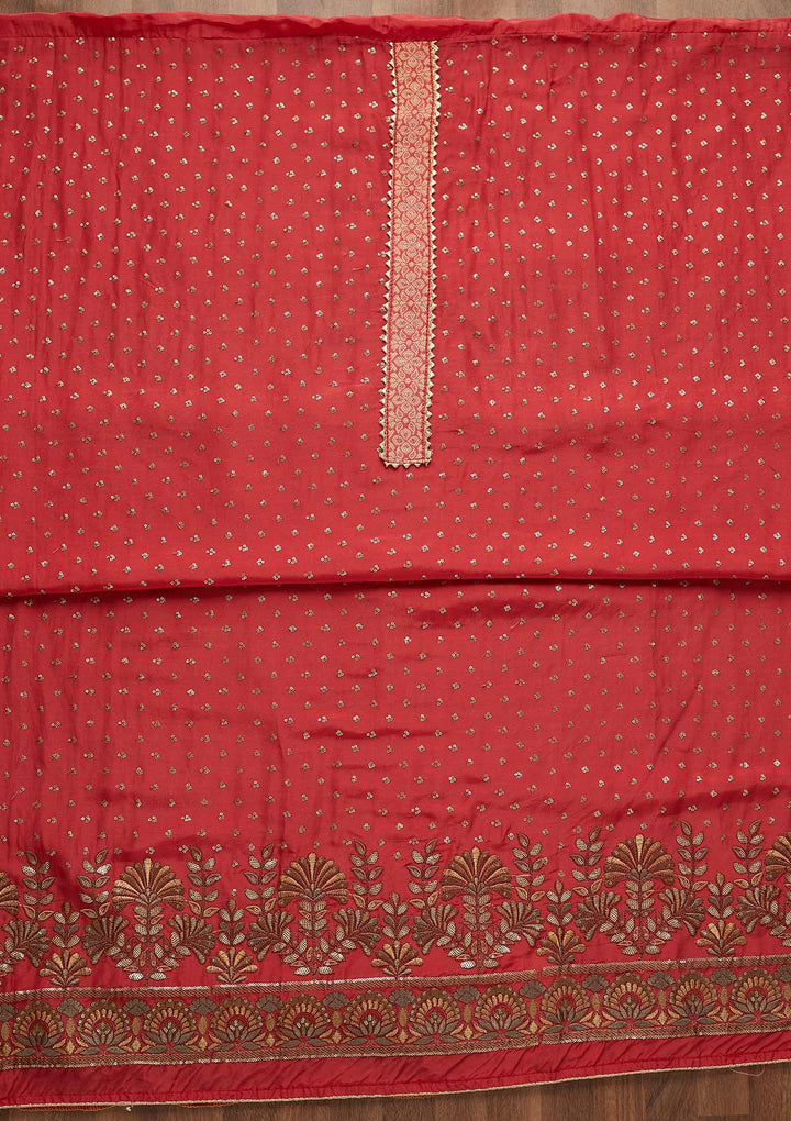 Onion Pink Zariwork Semi Crepe Unstitched Salwar Suit-Koskii