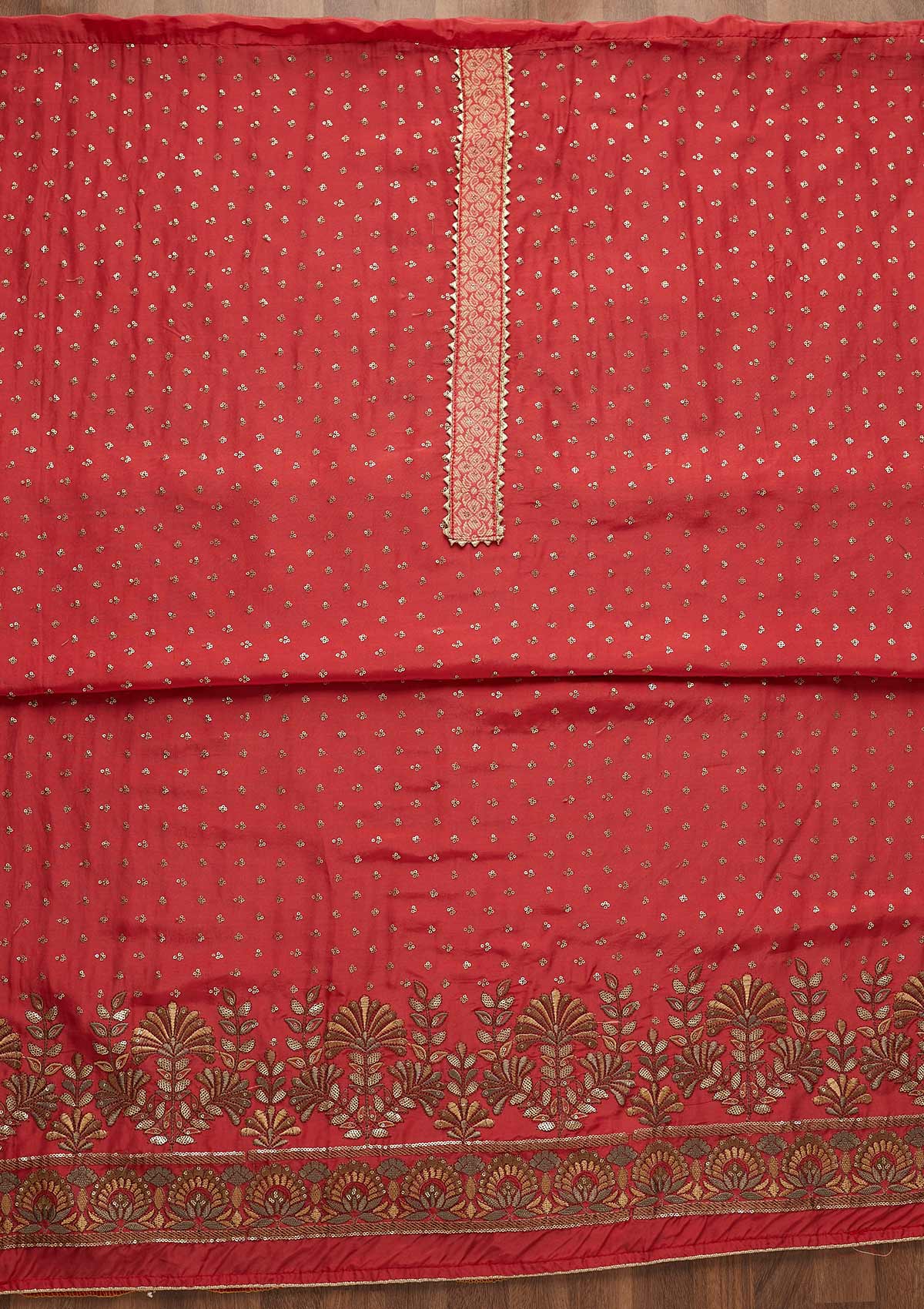 Onion Pink Zariwork Semi Crepe Unstitched Salwar Suit-Koskii