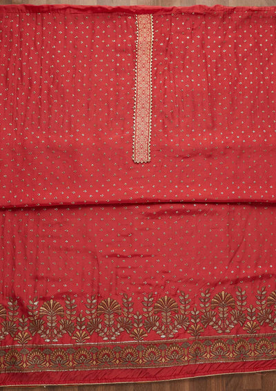 Onion Pink Zariwork Semi Crepe Unstitched Salwar Suit-Koskii