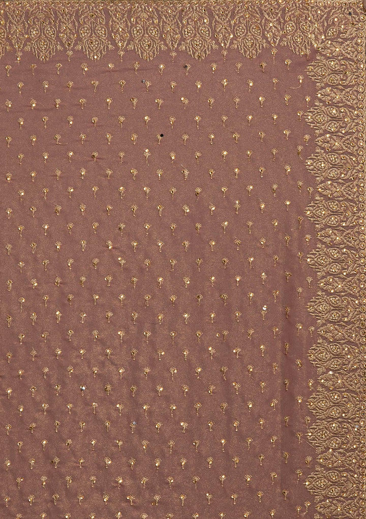 Onion Pink Zariwork Shimmer Designer Saree - koskii