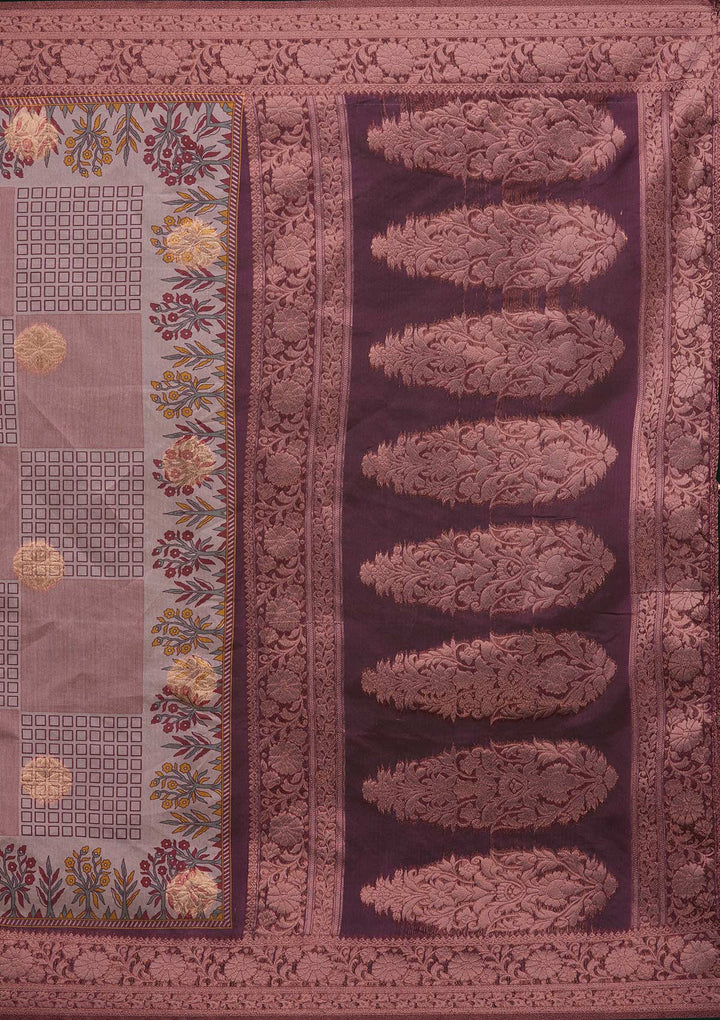Onion Pink Zariwork Taffeta Silk Saree - Koskii
