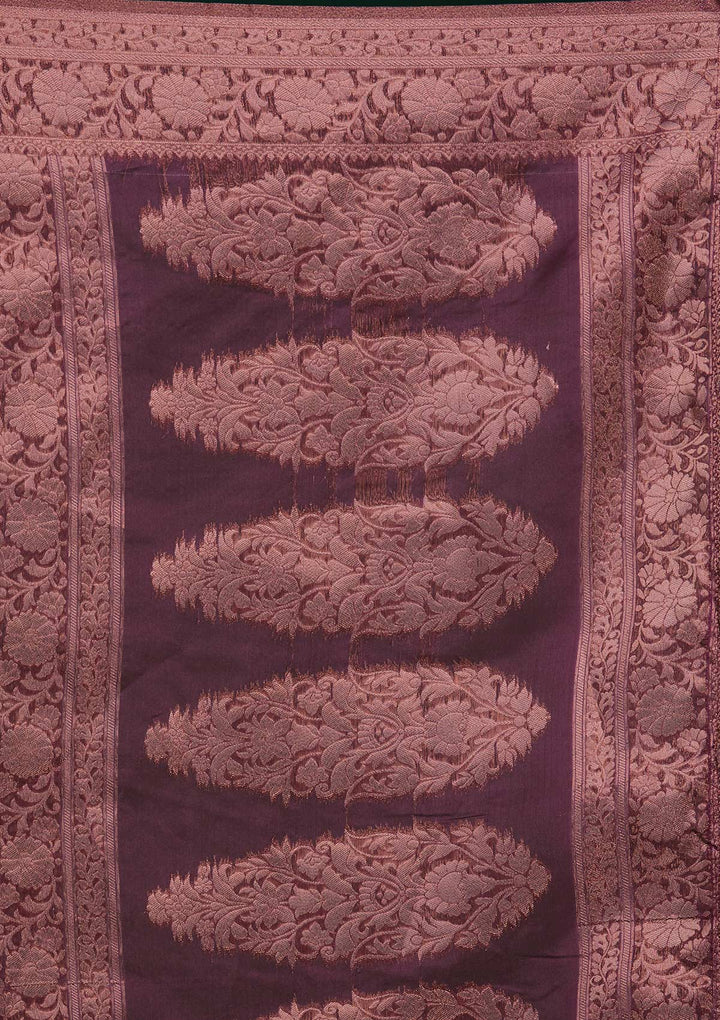 Onion Pink Zariwork Taffeta Silk Saree - Koskii
