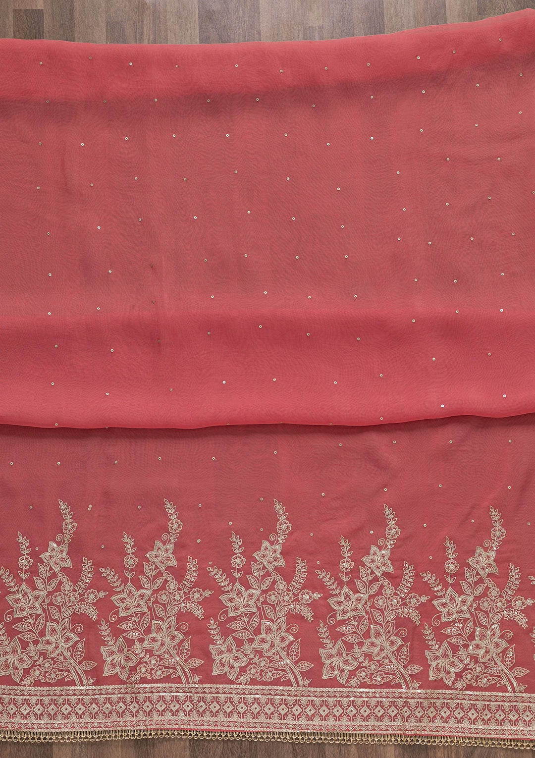 Onion Pink Zariwork Tissue Unstitched Salwar Suit-Koskii