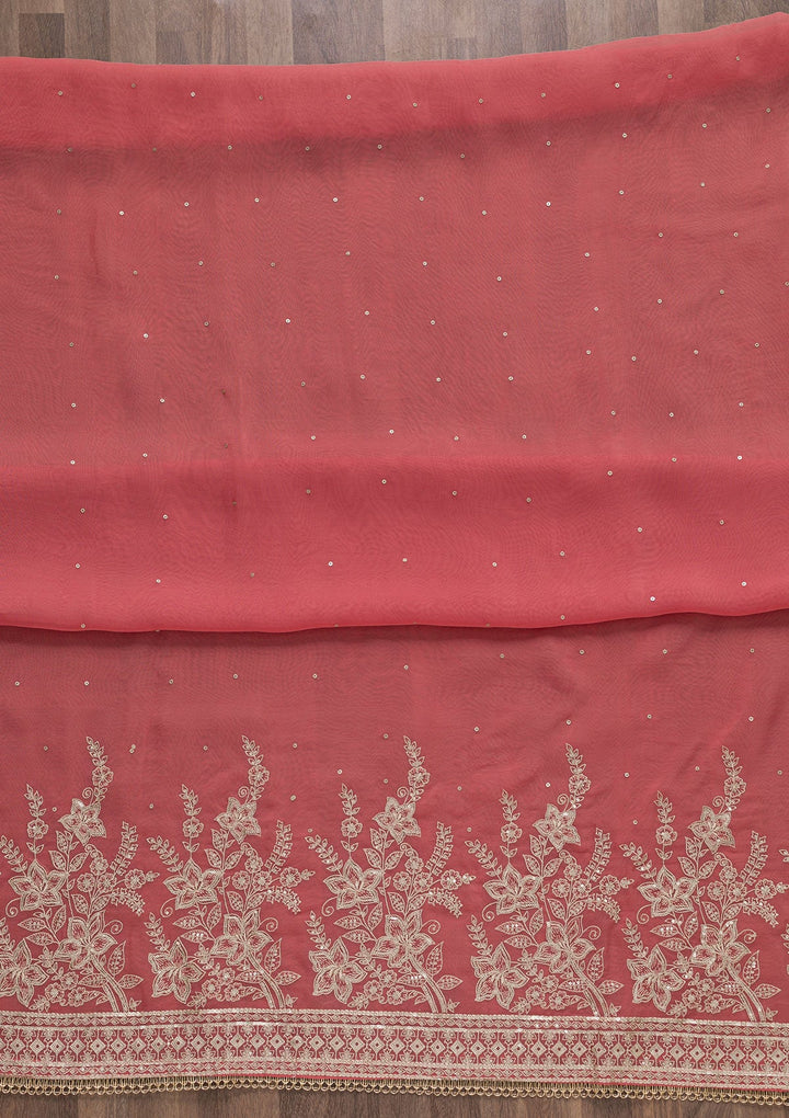Onion Pink Zariwork Tissue Unstitched Salwar Suit-Koskii