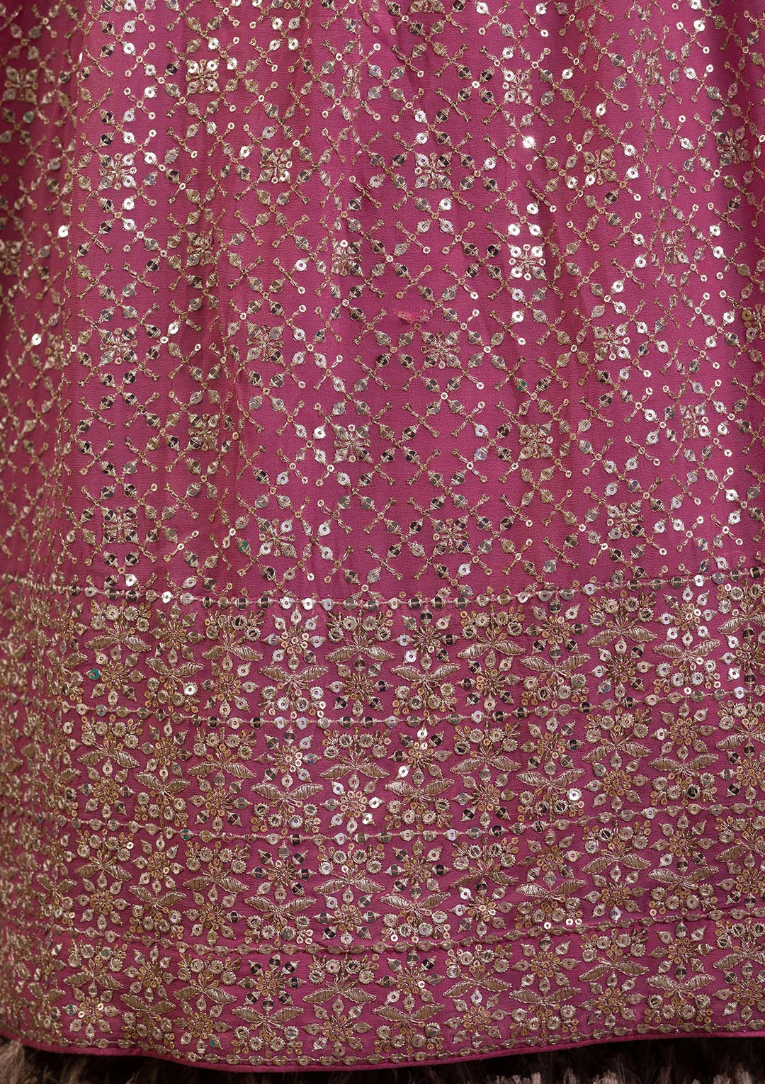 Onion Pink Sequins Georgette Readymade Lehenga-Koskii