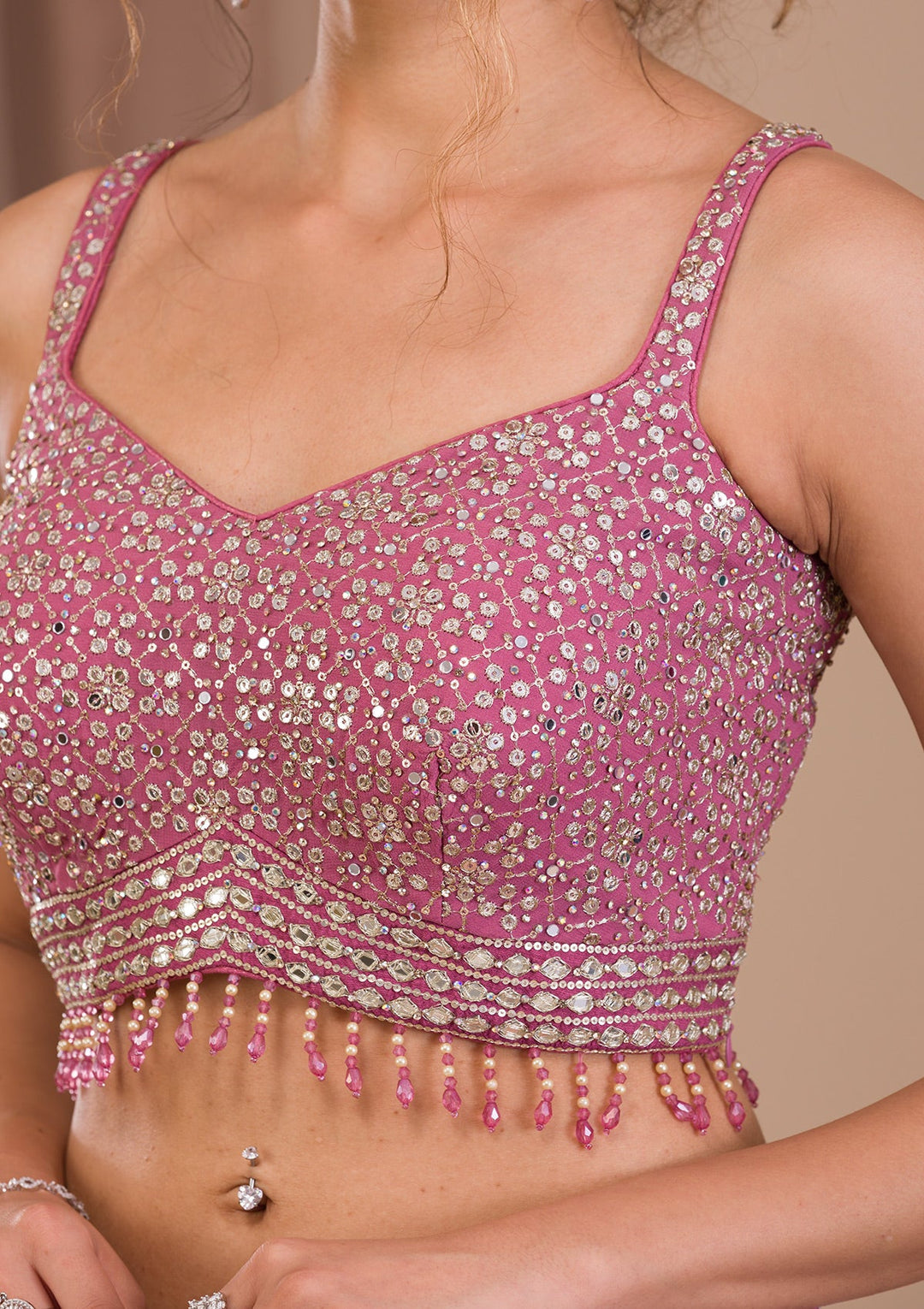 Onion Pink Sequins Georgette Readymade Lehenga-Koskii