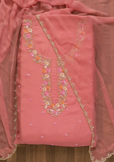 Onion Pink Sequins Tissue Unstitched Salwar Kameez-Koskii