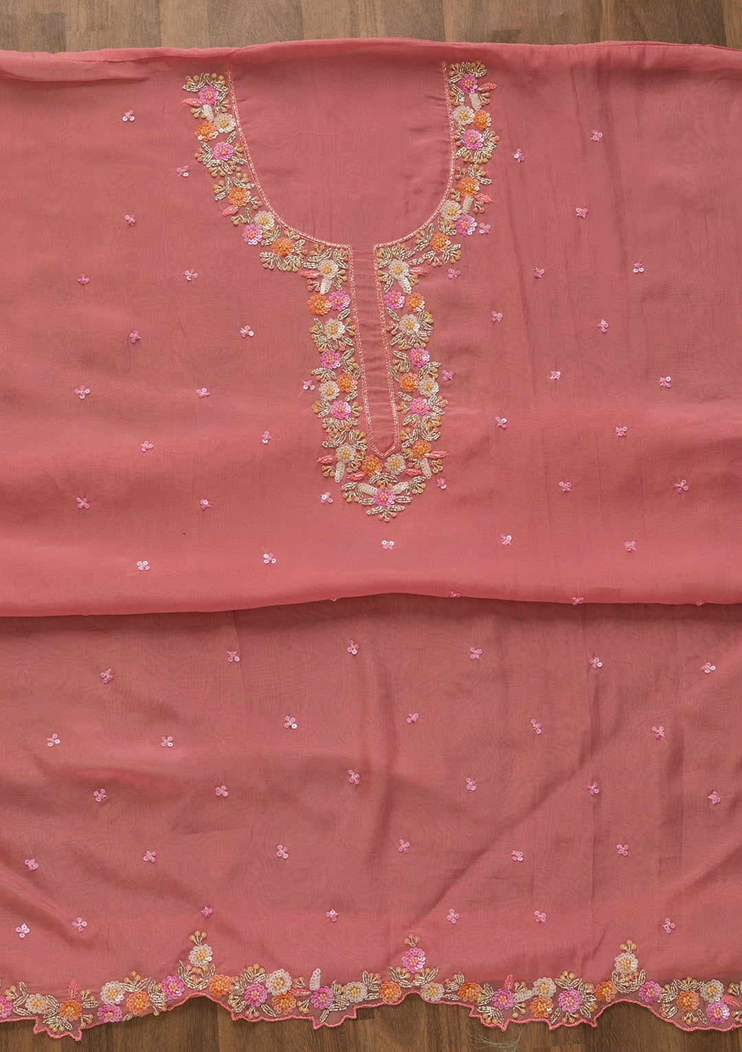 Onion Pink Sequins Tissue Unstitched Salwar Kameez-Koskii