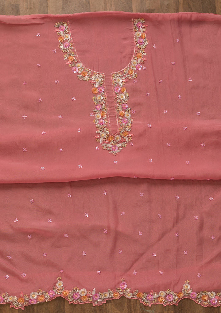 Onion Pink Sequins Tissue Unstitched Salwar Kameez-Koskii