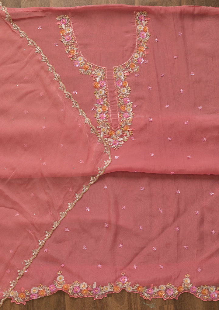 Onion Pink Sequins Tissue Unstitched Salwar Kameez-Koskii