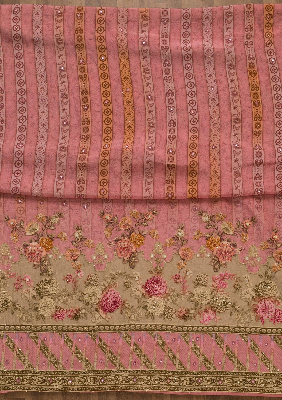 Onion Pink Zari Work Tissue Unstitched Salwar Kameez-Koskii