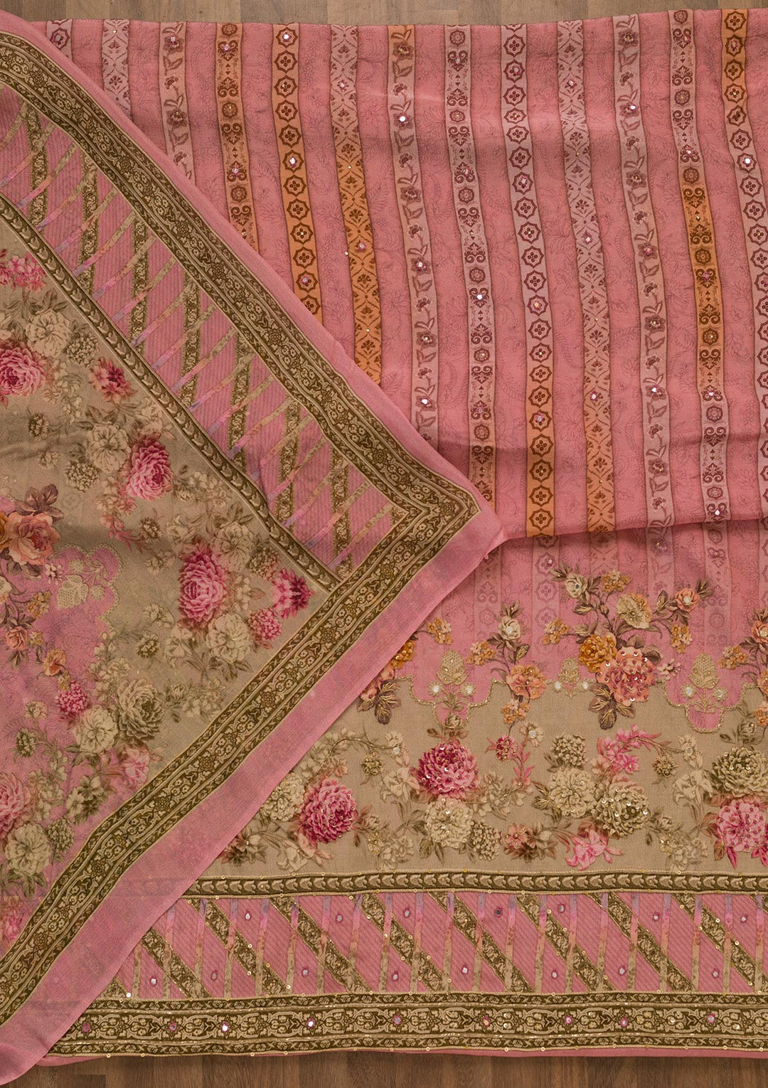Onion Pink Zari Work Tissue Unstitched Salwar Kameez-Koskii