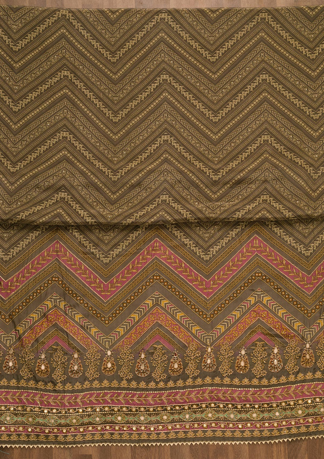 Onion Pink Zari Work Tissue Unstitched Salwar Kameez-Koskii