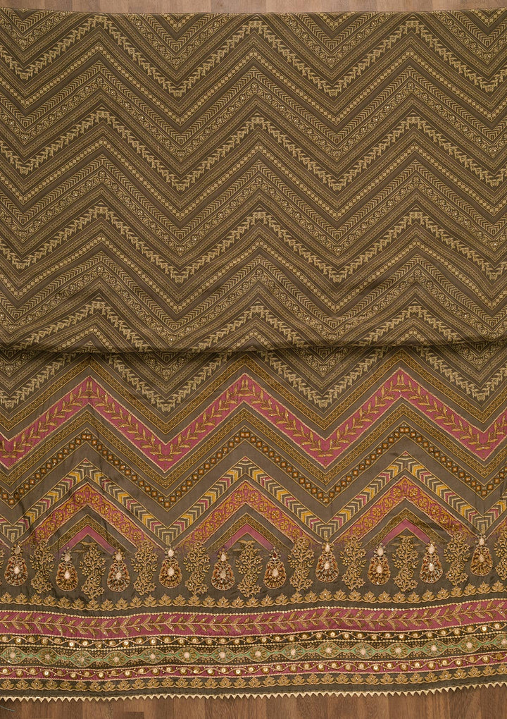 Onion Pink Zari Work Tissue Unstitched Salwar Kameez-Koskii