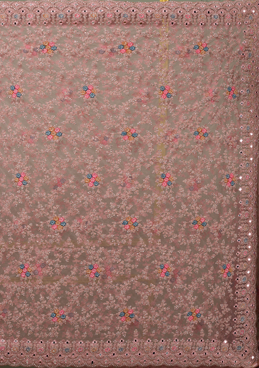 Onion Pink Stonework Net Saree-Koskii