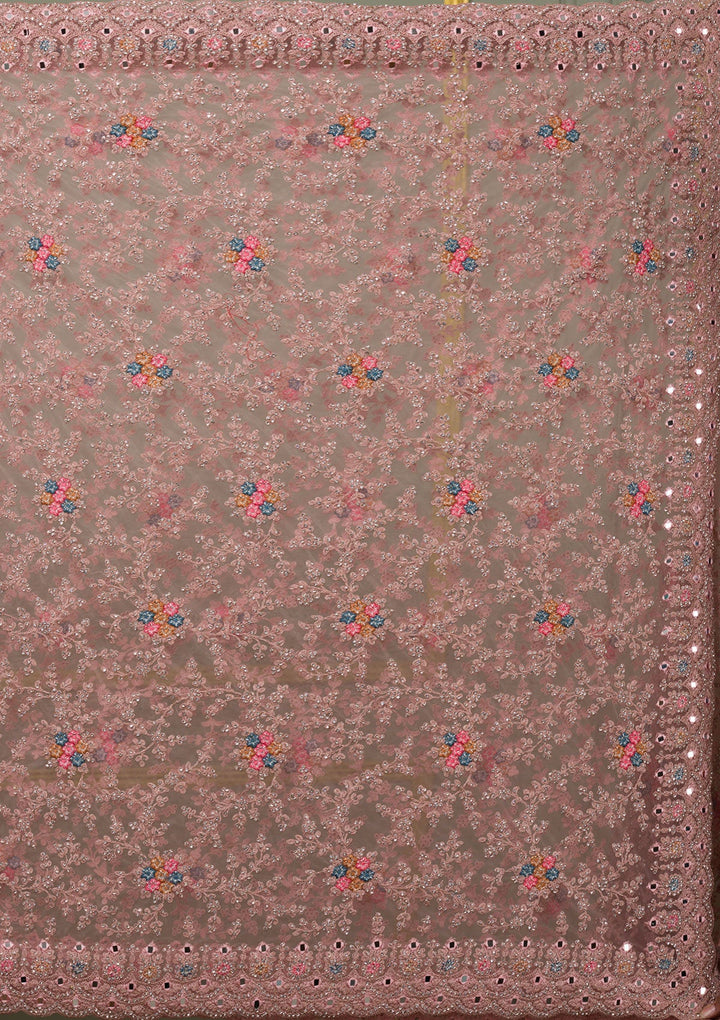 Onion Pink Stonework Net Saree-Koskii