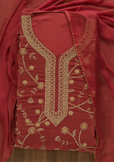 Onion Pink Stonework Organza Unstitched Salwar Kameez-Koskii