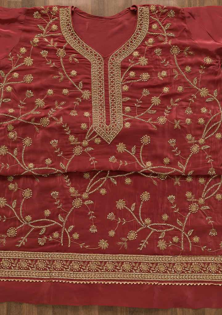 Onion Pink Stonework Organza Unstitched Salwar Kameez-Koskii