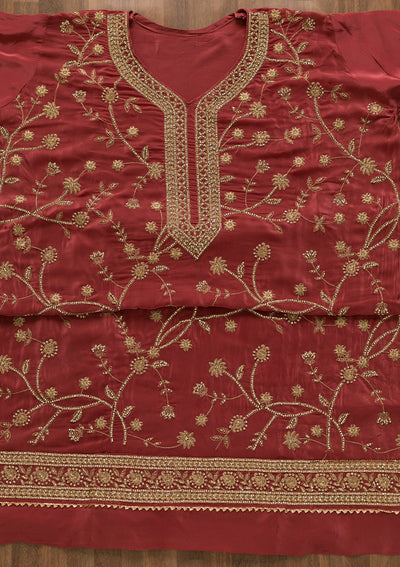 Onion Pink Stonework Organza Unstitched Salwar Kameez-Koskii