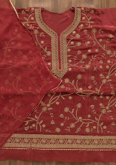 Onion Pink Stonework Organza Unstitched Salwar Kameez-Koskii