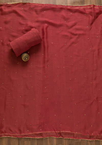 Onion Pink Stonework Semi Crepe Unstitched Salwar Kameez-Koskii