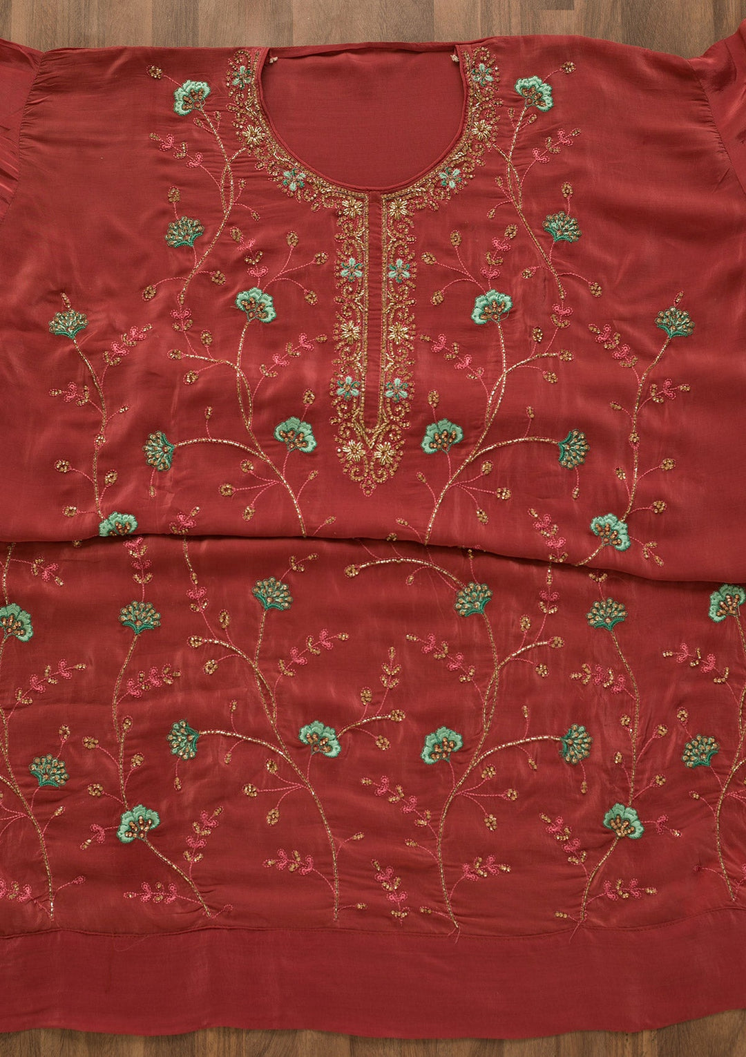 Onion Pink Stonework Semi Crepe Unstitched Salwar Kameez-Koskii