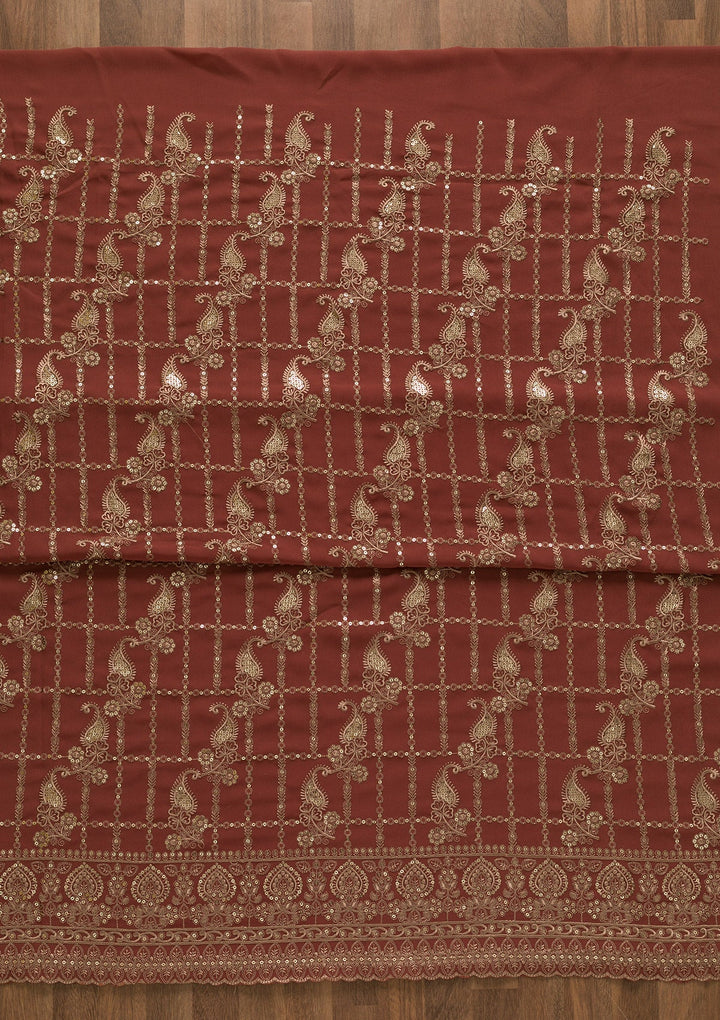 Onion Pink Threadwork Georgette Unstitched Salwar Kameez-Koskii