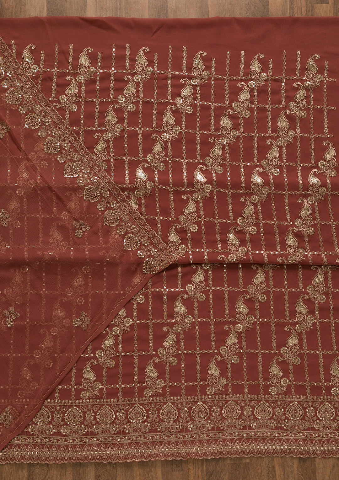 Onion Pink Threadwork Georgette Unstitched Salwar Kameez-Koskii