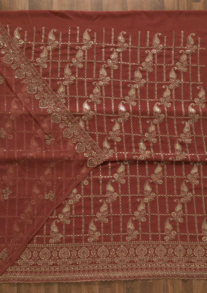 Onion Pink Threadwork Georgette Unstitched Salwar Kameez-Koskii
