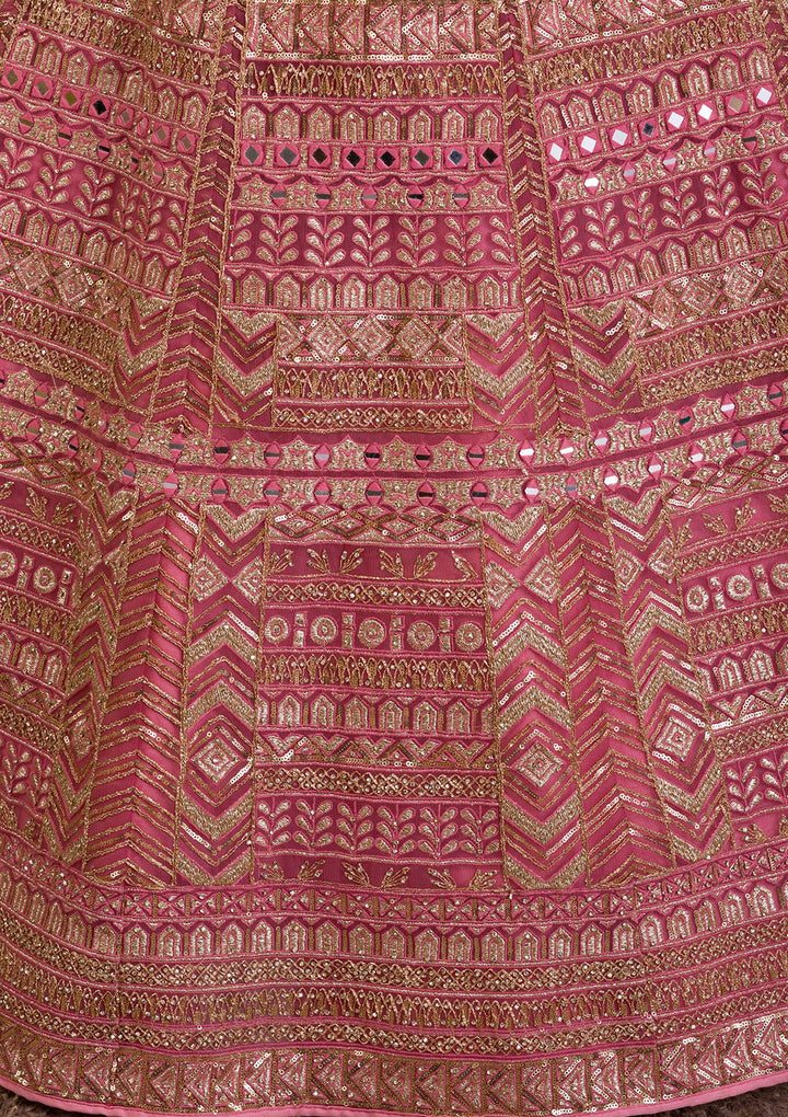 Onion Pink Zariwork Net Readymade Lehenga-Koskii