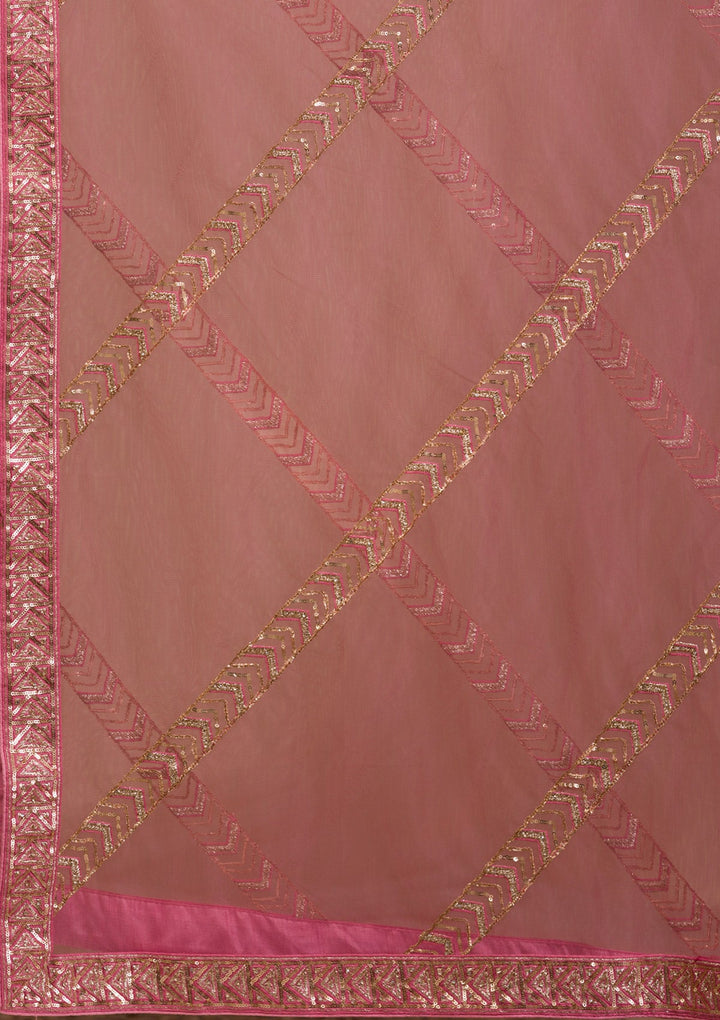 Onion Pink Zariwork Net Readymade Lehenga-Koskii
