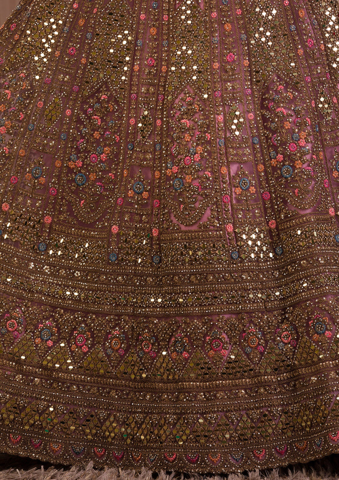 Onion Pink Zariwork Raw Silk Readymade Lehenga-Koskii