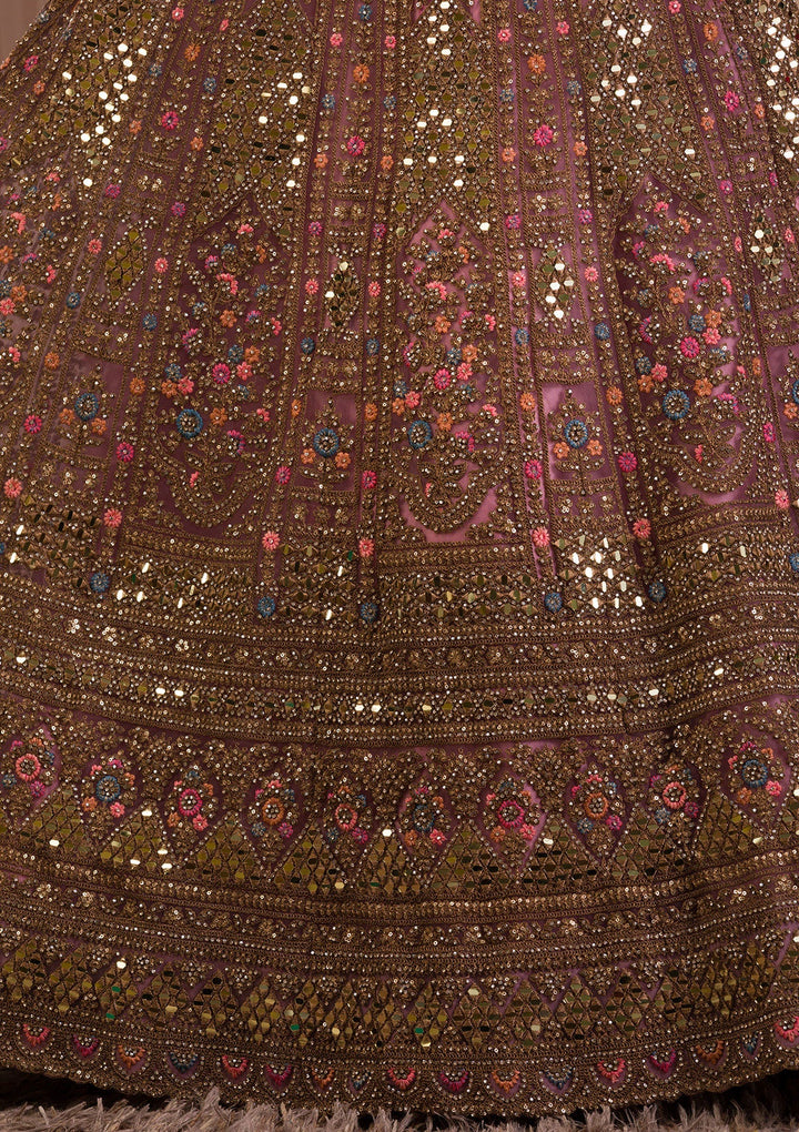 Onion Pink Zariwork Raw Silk Readymade Lehenga-Koskii