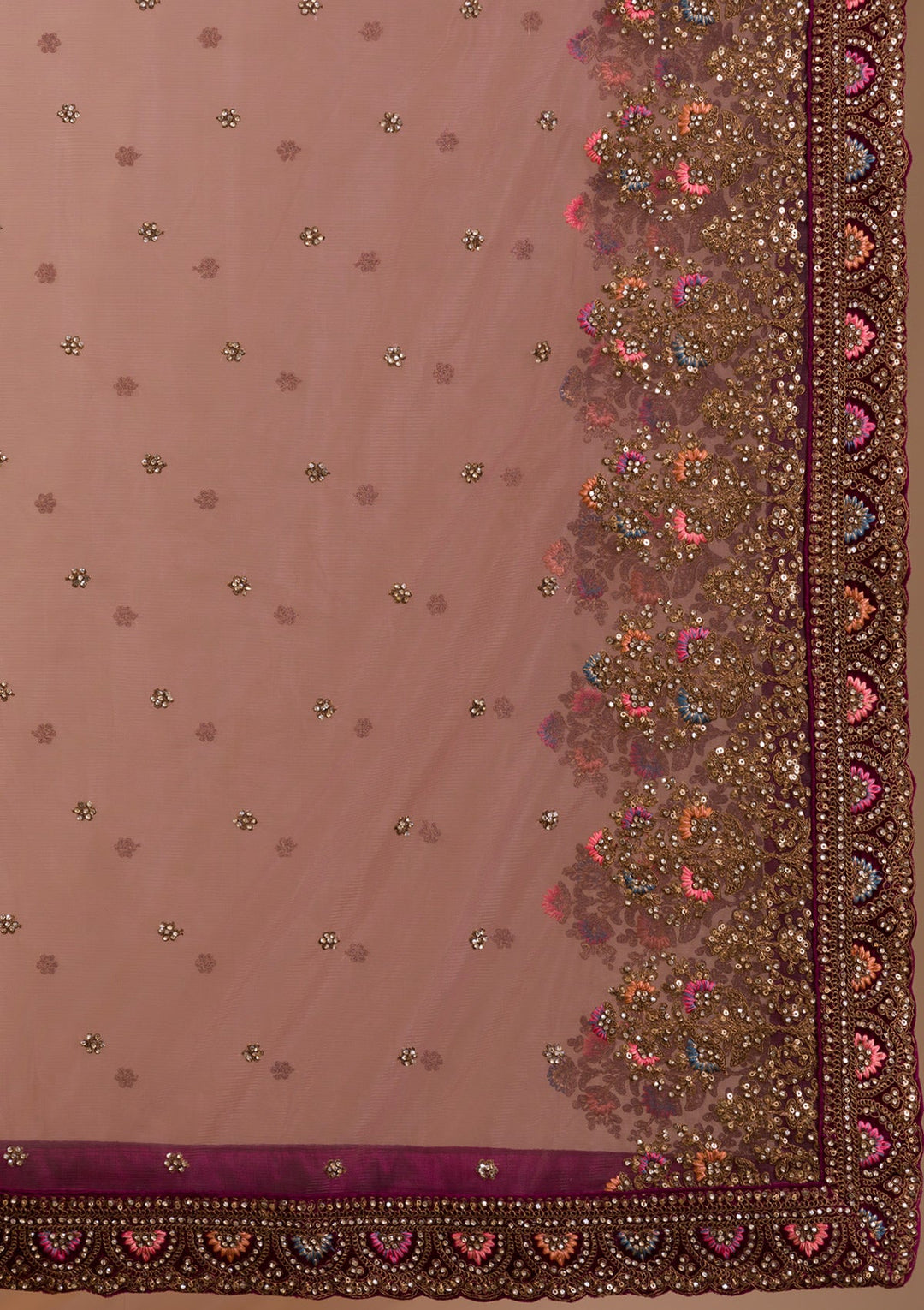 Onion Pink Zariwork Raw Silk Readymade Lehenga-Koskii