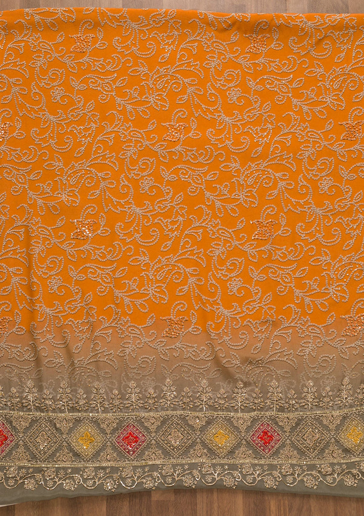 Orange Bandhani Crepe Unstitched Salwar Kameez-Koskii