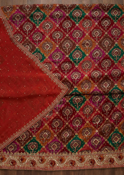 Orange Cutdana Semi Crepe Unstitched Salwar Suit - Koskii