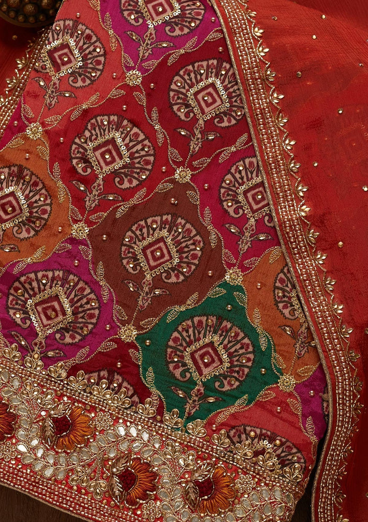 Orange Cutdana Semi Crepe Unstitched Salwar Suit - Koskii