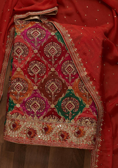 Orange Cutdana Semi Crepe Unstitched Salwar Suit - Koskii