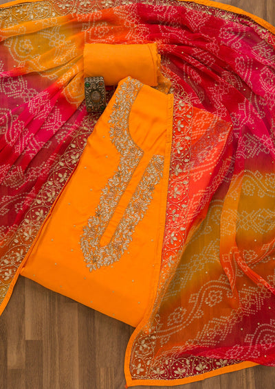 Orange Cutdana Soft Silk Unstitched Salwar Kameez-Koskii