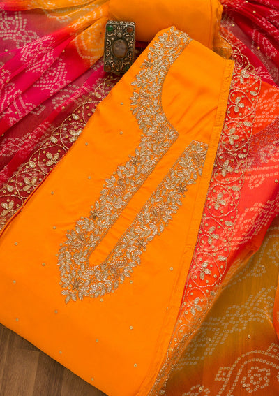 Orange Cutdana Soft Silk Unstitched Salwar Kameez-Koskii