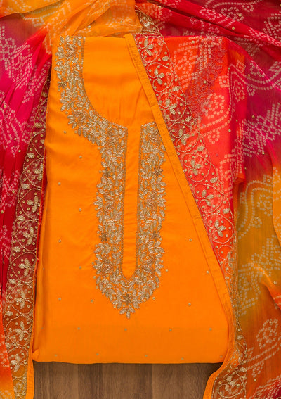 Orange Cutdana Soft Silk Unstitched Salwar Kameez-Koskii