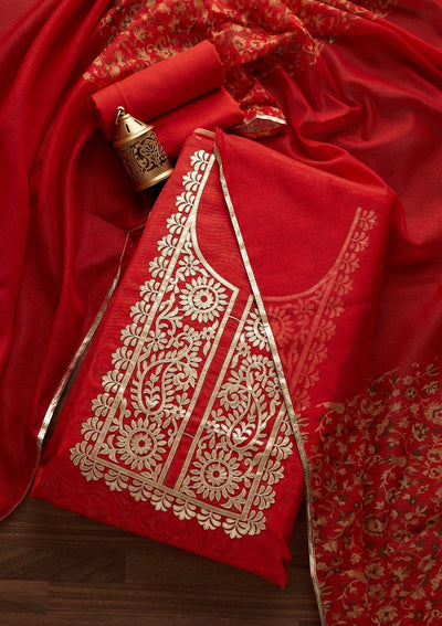Orange Gotapatti Semi Crepe Designer Unstitched Salwar Suit - Koskii