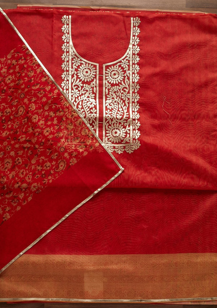 Orange Gotapatti Semi Crepe Designer Unstitched Salwar Suit - Koskii