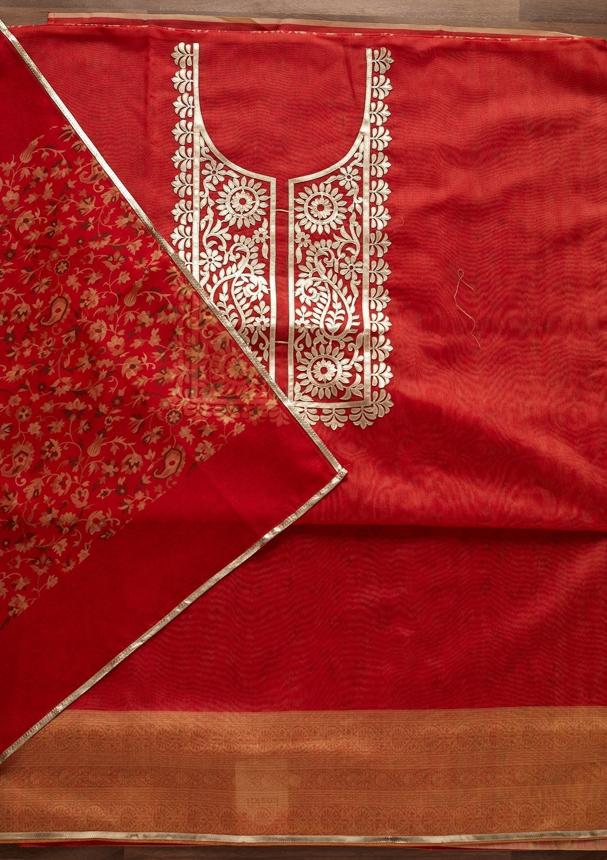 Orange Gotapatti Semi Crepe Designer Unstitched Salwar Suit - Koskii
