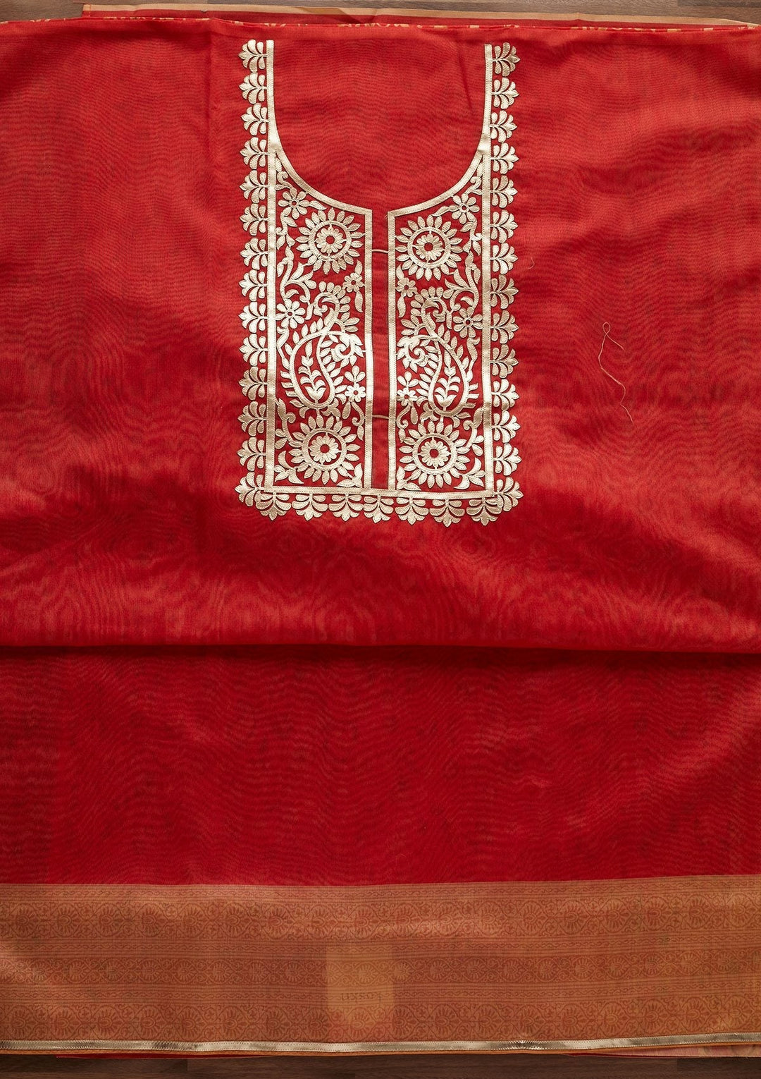 Orange Gotapatti Semi Crepe Designer Unstitched Salwar Suit - Koskii