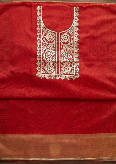 Orange Gotapatti Semi Crepe Designer Unstitched Salwar Suit - Koskii