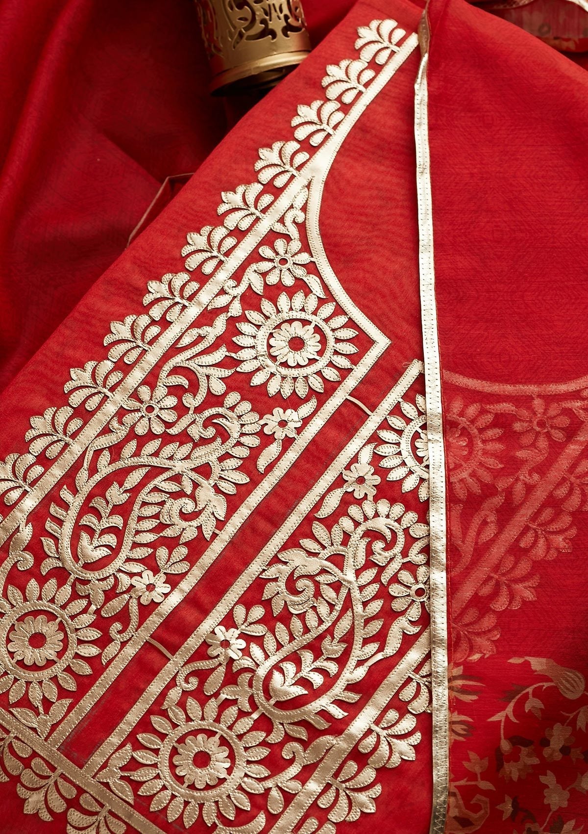 Orange Gotapatti Semi Crepe Designer Unstitched Salwar Suit - Koskii