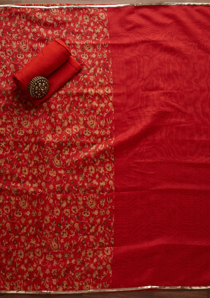 Orange Gotapatti Semi Crepe Designer Unstitched Salwar Suit - Koskii